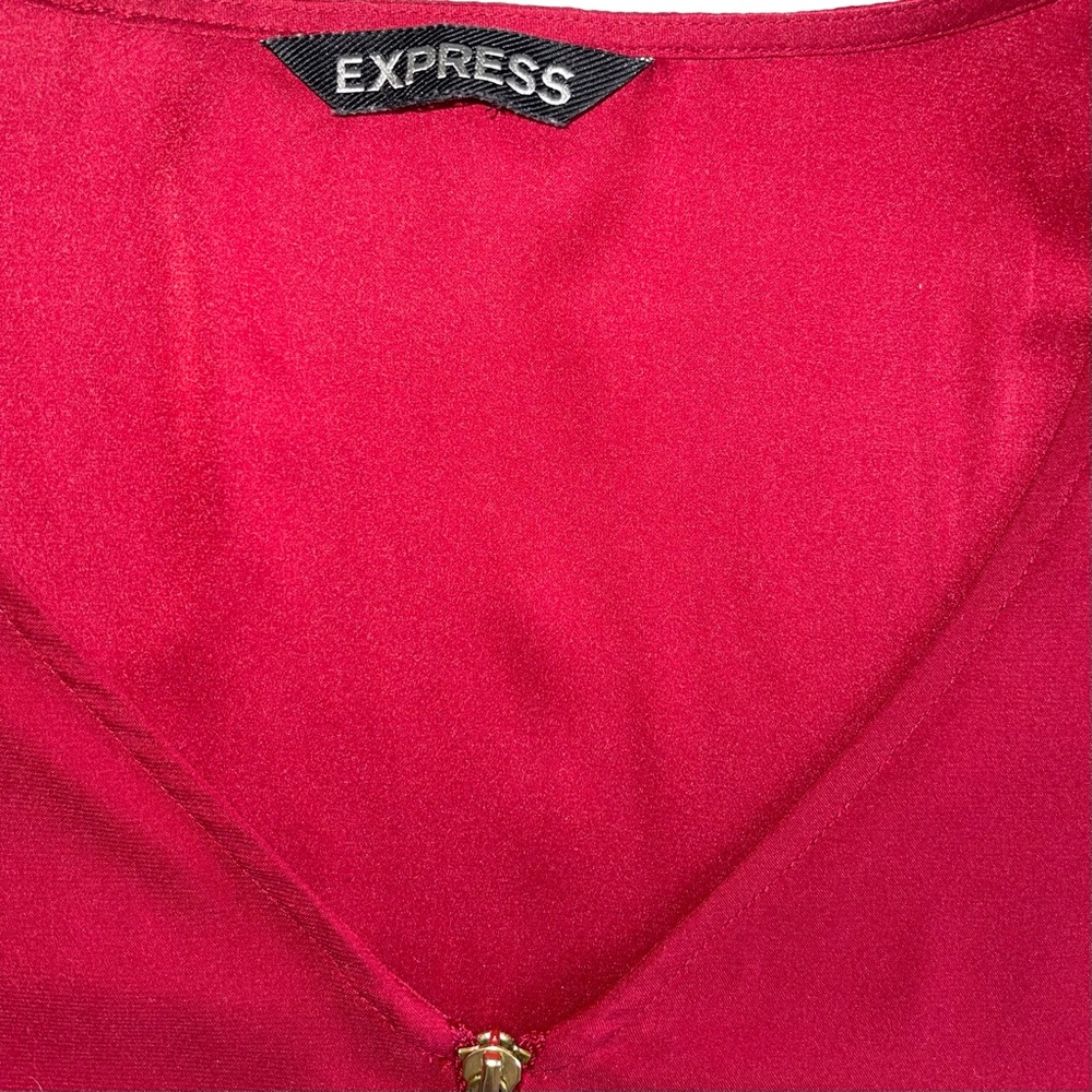 Express Vibrant Cranberry Red V-Neck with Gold Zipper Blouse Sz S - Picture 6 of 7